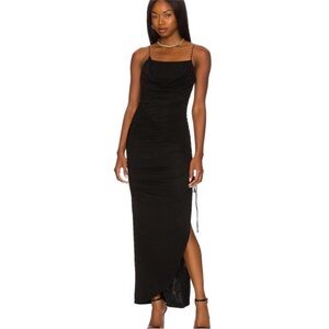 Alice + Olivia Lux Ruched Midi Dress in Black Sz 0